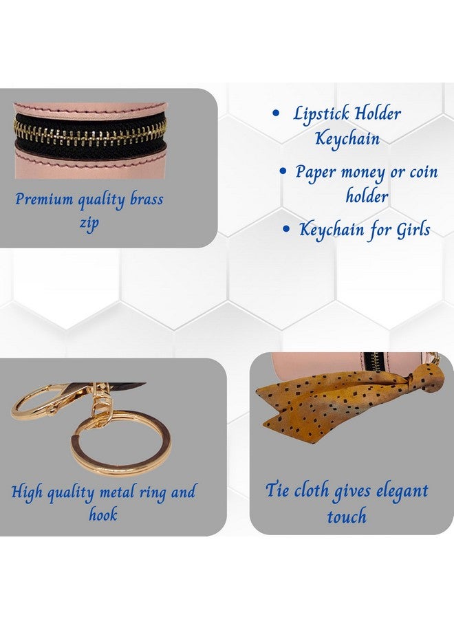 ZAFCO PU Leather Lipstick Pouch Lip Gloss Holder Bag Charm Portable Mini Chap Stick Case Earphone Coin Purse for Women Keychain Girls Pink - Image 3
