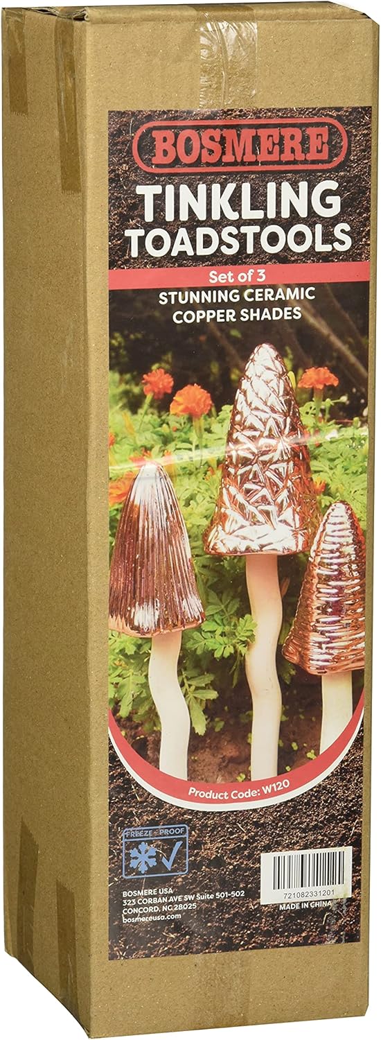 Bosmere W120 3Pack Garden Ceramic Lawn Ornament Weatherproof Indoor and Outdoor Toadstools Copper Colors - Image 1