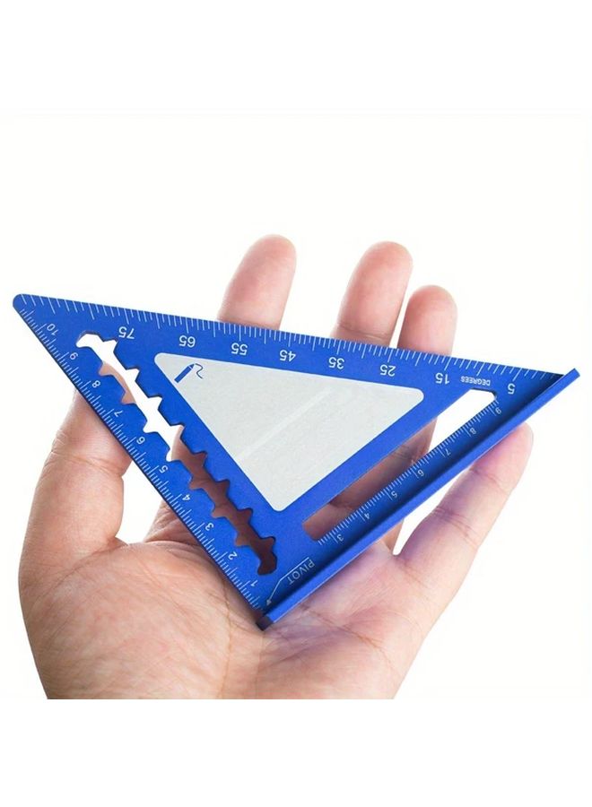 Blue Aluminum Alloy Triangular Ruler 4 Inch Metric Scale High Precision Tool for Woodworking and Crafts - Image 1