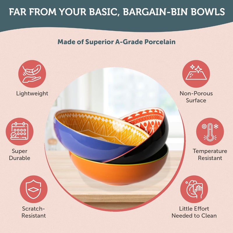 Annovero Serving Bowls - Large Big Bowl for Mixing, Salad, Pasta, Mashed Potato, Chips - Colorful & Decorative for Parties & Entertaining - Microwave, Oven Safe - No Lead & Cadmium - 72 Oz - Set of 3 - Image 5