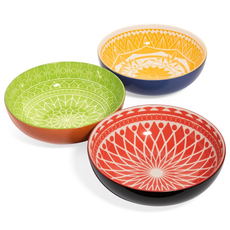 Annovero Serving Bowls - Large Big Bowl for Mixing, Salad, Pasta, Mashed Potato, Chips - Colorful & Decorative for Parties & Entertaining - Microwave, Oven Safe - No Lead & Cadmium - 72 Oz - Set of 3 - Image 1
