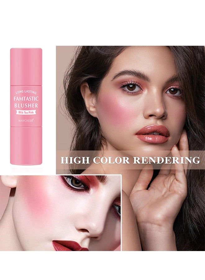 MAYCHEER Famtastic Blusher, Cream Blush Stick with Brush,Waterproof Multi Cream Makeup Stick,Lightweight,Long-lasting,2 in 1 Multi Blush for Cheeks & Lip Tint & Eyeshadow Makeup(#01 Milk Tea Pink) - Image 3
