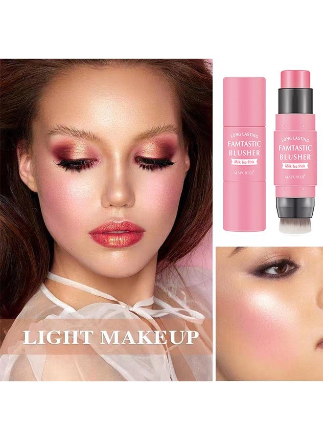 MAYCHEER Famtastic Blusher, Cream Blush Stick with Brush,Waterproof Multi Cream Makeup Stick,Lightweight,Long-lasting,2 in 1 Multi Blush for Cheeks & Lip Tint & Eyeshadow Makeup(#01 Milk Tea Pink) - Image 2