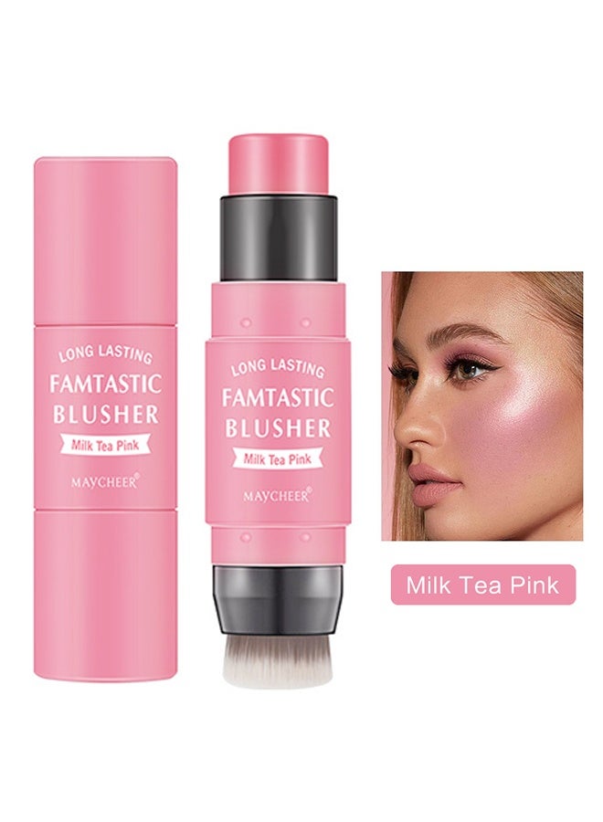 MAYCHEER Famtastic Blusher, Cream Blush Stick with Brush,Waterproof Multi Cream Makeup Stick,Lightweight,Long-lasting,2 in 1 Multi Blush for Cheeks & Lip Tint & Eyeshadow Makeup(#01 Milk Tea Pink) - Image 1