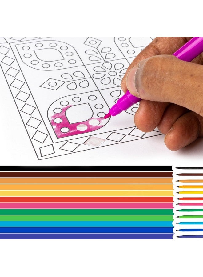 Ratna's Bharat Art Colouring Kit - 12 Sheets (18.75 x 22.25 cm) with 12 Sketch Pens, 2 Hanging Frames & 130+ Silver Stickers - Creative Coloring Fun for Kids & All Ages - Image 2