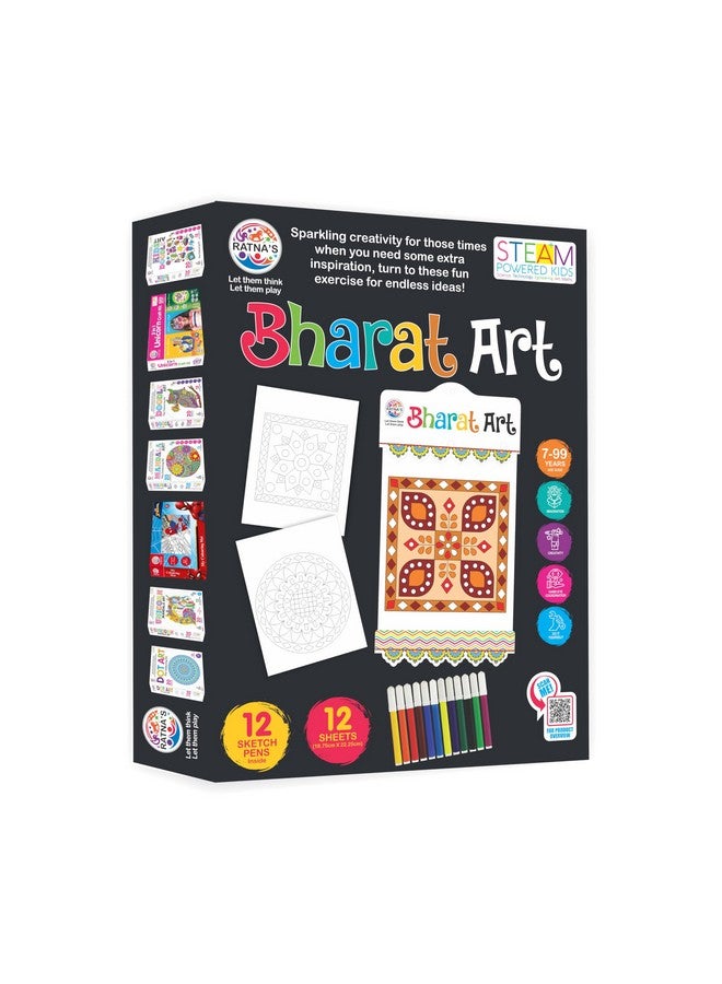 Ratna's Bharat Art Colouring Kit - 12 Sheets (18.75 x 22.25 cm) with 12 Sketch Pens, 2 Hanging Frames & 130+ Silver Stickers - Creative Coloring Fun for Kids & All Ages - Image 5