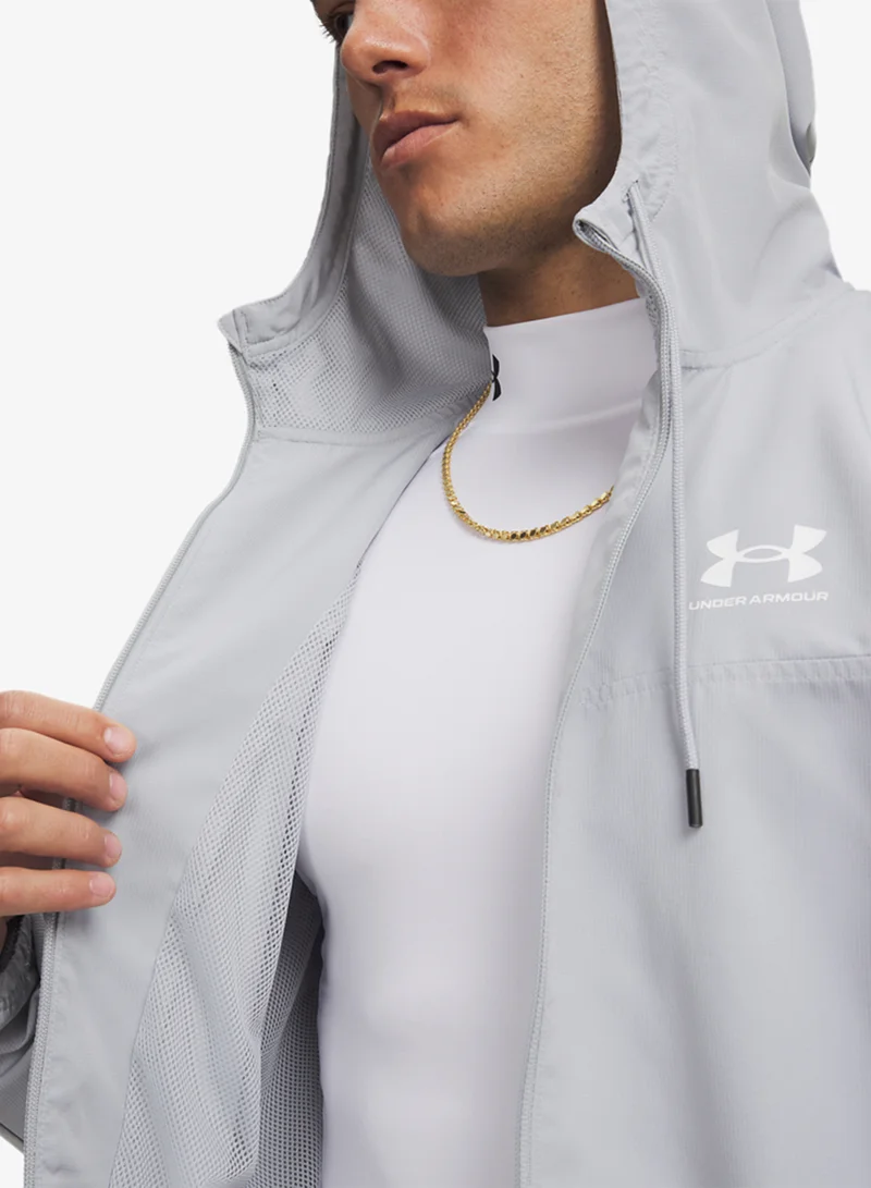 Under Armour Mod Gray / Mod Gray / White UA Rival Wvn Windbreaker for Men | Best Price UAE