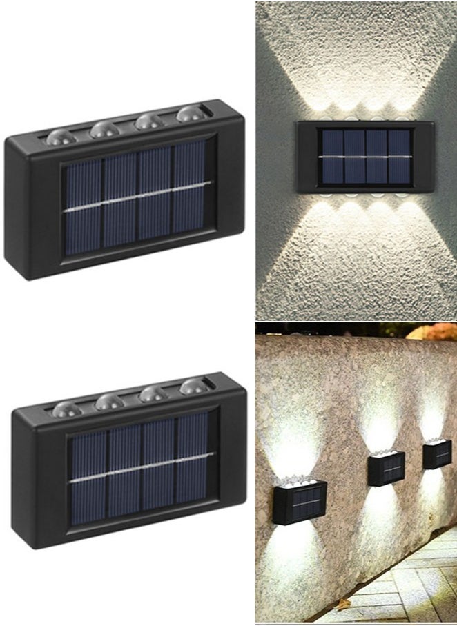 Carebao 2 Pack 8 Lamp Beads Solar Up and Down Wall Lights Outdoor - Small Solar Step Light Waterproof Warm Light Wall Lamps Light for Deck, House, Yard, Path, Porch Stair Decor(Warm Light 2 Pack)  - Image 1