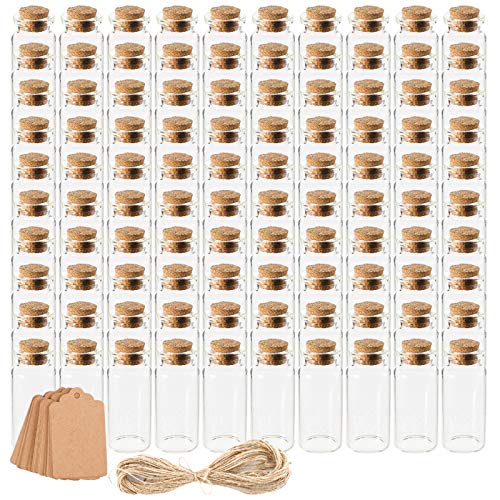Kingrol 100 Pack 10ml Glass Bottles with Cork Stoppers, Mini Bottle with Personalized Label Tags and String for Arts Crafts Projects, Decoration, Party Favors - Image 1