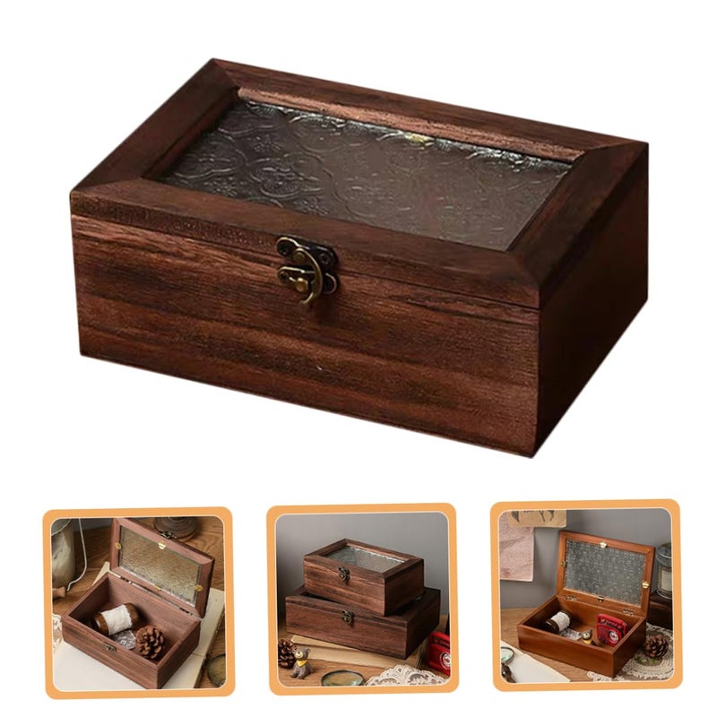 Vintage Wooden Storage Box With Glass Lid For Jewelry Earrings And Trinkets - Image 5