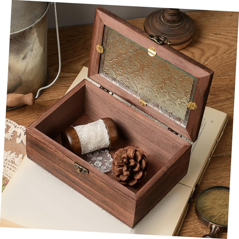 Vintage Wooden Storage Box With Glass Lid For Jewelry Earrings And Trinkets - Image 4