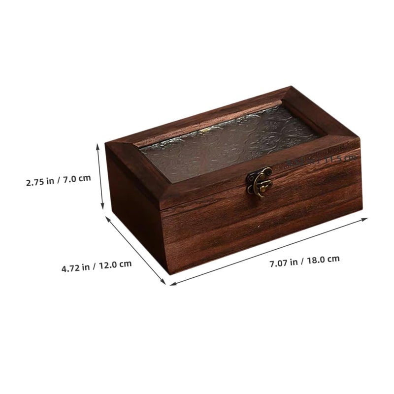 Vintage Wooden Storage Box With Glass Lid For Jewelry Earrings And Trinkets - Image 3