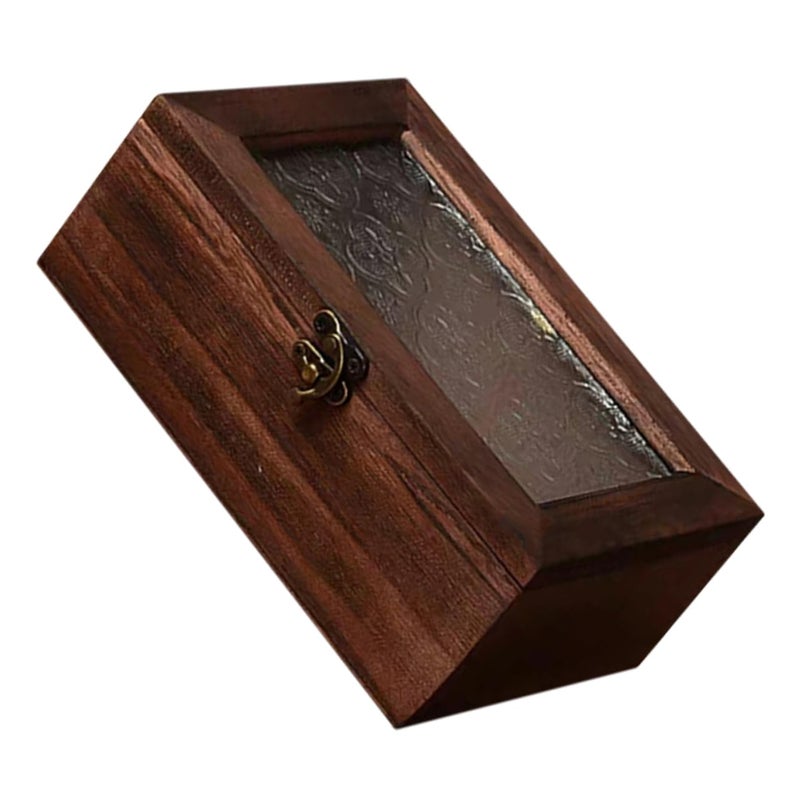Vintage Wooden Storage Box With Glass Lid For Jewelry Earrings And Trinkets - Image 2