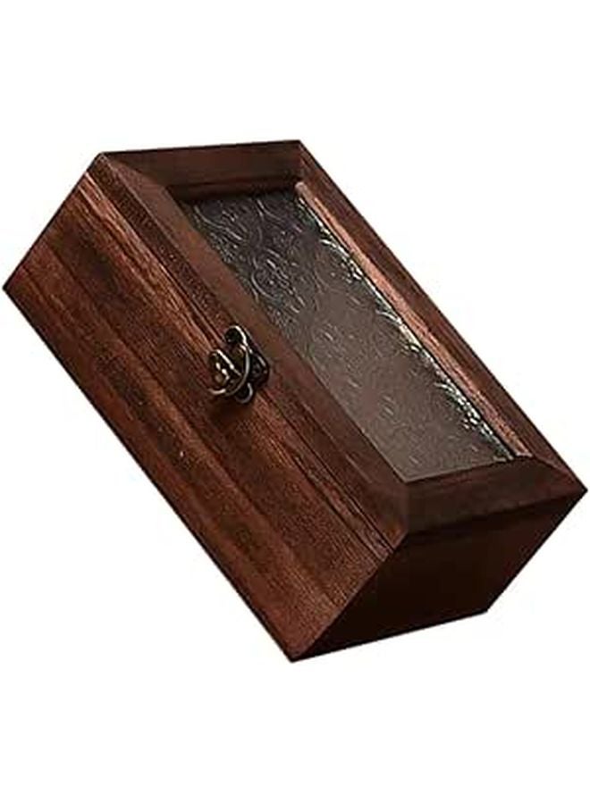 Vintage Wooden Storage Box With Glass Lid For Jewelry Earrings And Trinkets - Image 1