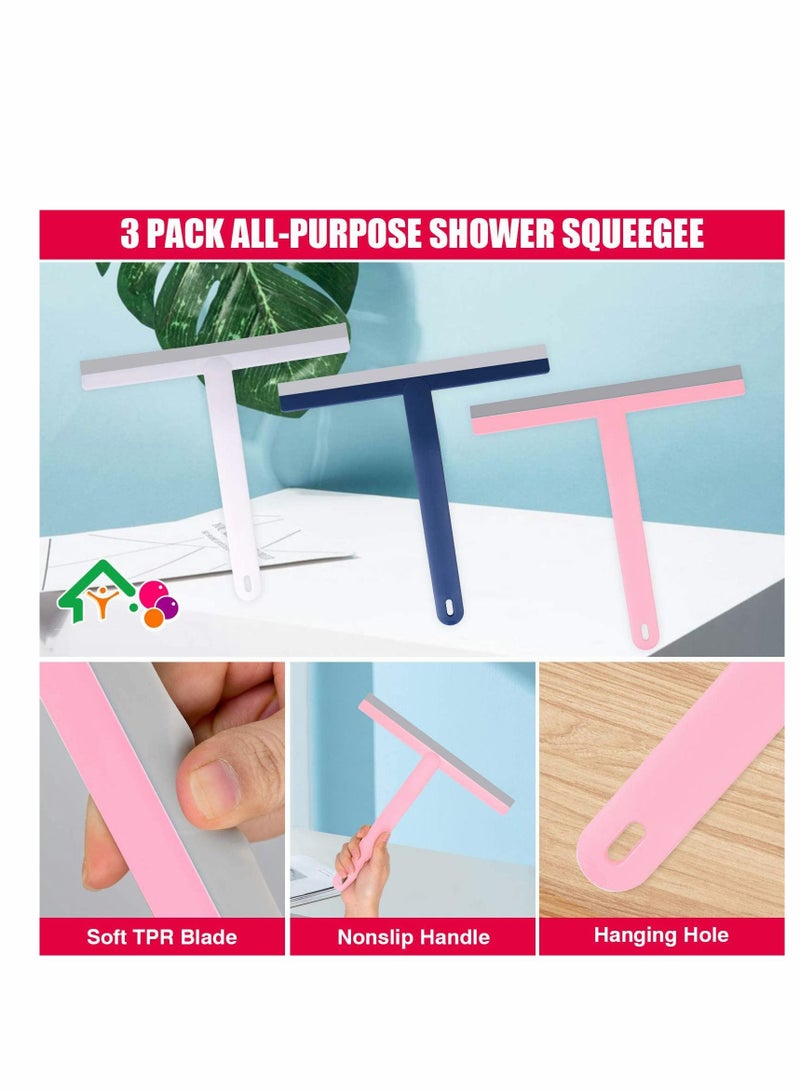 KASTWAVE Shower Squeegee, All-Purpose Squeegee for Glass Doors Car Window, Silicone Rubber Handle Hang Hole Mirror Cleaner, Streak Free Removal Water Fogless Brushed 3 Pack - Image 2