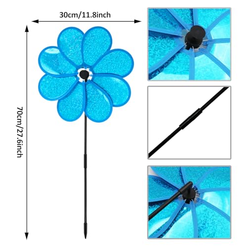 timecity 4PCS Flower Wind Spinner Sparkly Lawn Pinwheel 118 inch Colorful Green Yellow Orange Light Blue Garden Windmill for Garden Party Outdoor Yard Decor - Image 3