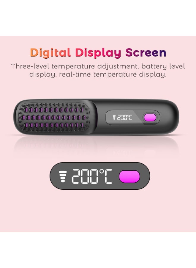 Cordless Hair Straightener Brush, Portable Rechargeable Hair Straightening Brush with Negative Ions, Digital Display, Adjustable Temperature Control, Anti-Frizz Hot Comb for Travel, Daily Styling and On-The-Go Touch-Ups - Image 3