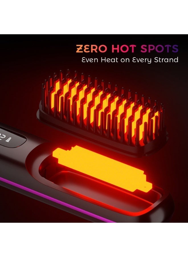 Cordless Hair Straightener Brush, Portable Rechargeable Hair Straightening Brush with Negative Ions, Digital Display, Adjustable Temperature Control, Anti-Frizz Hot Comb for Travel, Daily Styling and On-The-Go Touch-Ups - Image 2