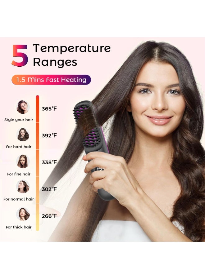 Cordless Hair Straightener Brush, Portable Rechargeable Hair Straightening Brush with Negative Ions, Digital Display, Adjustable Temperature Control, Anti-Frizz Hot Comb for Travel, Daily Styling and On-The-Go Touch-Ups - Image 4