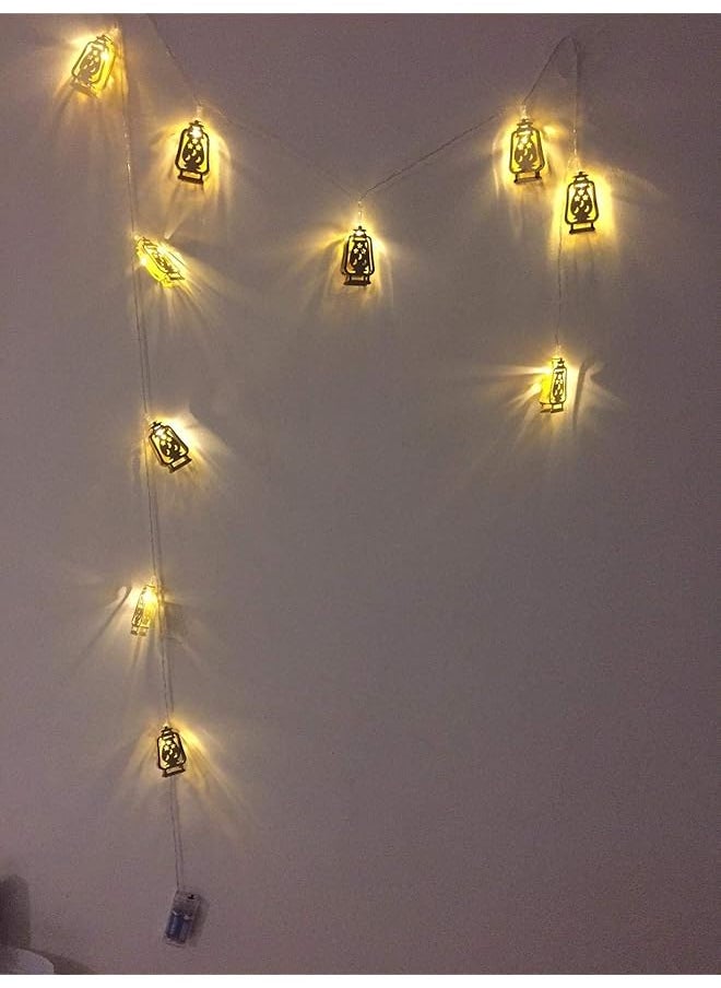 erorex - Ramadan Adha And Fitr Eid Decorations Mini Gold Fanus Lantern Led Light Rope Battery Operated With 2M Wire - Image 1