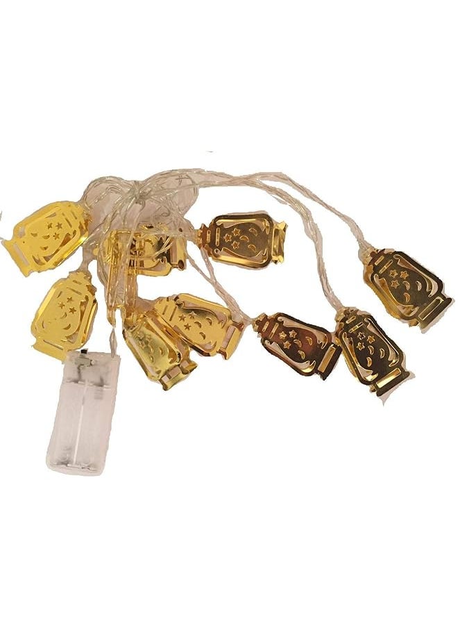 erorex - Ramadan Adha And Fitr Eid Decorations Mini Gold Fanus Lantern Led Light Rope Battery Operated With 2M Wire - Image 1