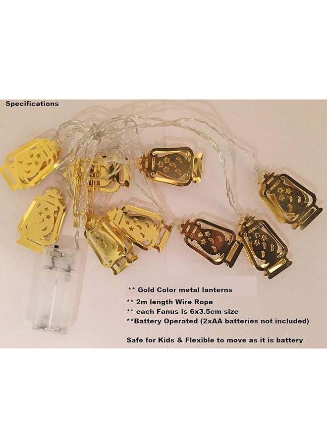 erorex - Ramadan Adha And Fitr Eid Decorations Mini Gold Fanus Lantern Led Light Rope Battery Operated With 2M Wire - Image 1