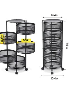 Generic Super Trolley Storage - 5 Tier Kitchen Storage Shelf Round Steel Basket - Multilayer Rotating Storage Trolley with 4 Movable Wheels for Fruits & Vegetable - Perfect Kitchen Storage  - Image 2
