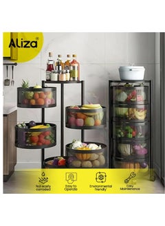Generic Super Trolley Storage - 5 Tier Kitchen Storage Shelf Round Steel Basket - Multilayer Rotating Storage Trolley with 4 Movable Wheels for Fruits & Vegetable - Perfect Kitchen Storage  - Image 4