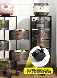 Generic Super Trolley Storage - 5 Tier Kitchen Storage Shelf Round Steel Basket - Multilayer Rotating Storage Trolley with 4 Movable Wheels for Fruits & Vegetable - Perfect Kitchen Storage  - Image 5