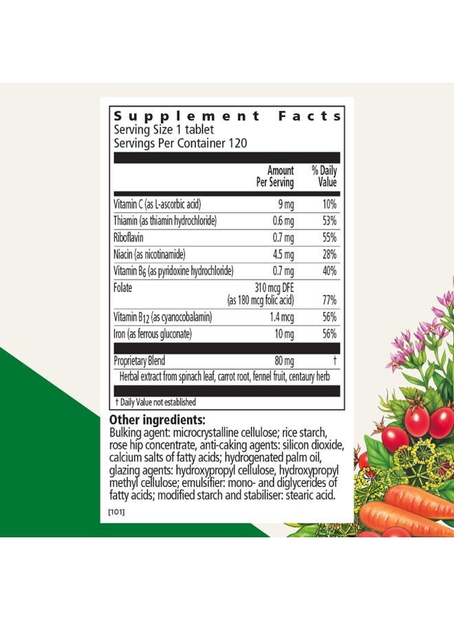 Floradix Iron Tablets - Iron Supplement with Folic Acid, Vitamin C & More - Energy Support - Vegetarian, Gluten-Free - 120 Tablets  - Image 2