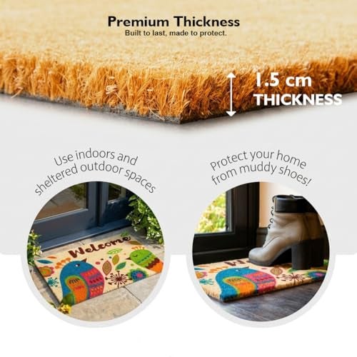 ATMAH Birdy Welcome Coir Door Mat 40 x 60 cm | Anti Slip PVC Backing | Dirt Trapper | Indoor & Covered Outdoor Entrance Mat | Natural - Image 4