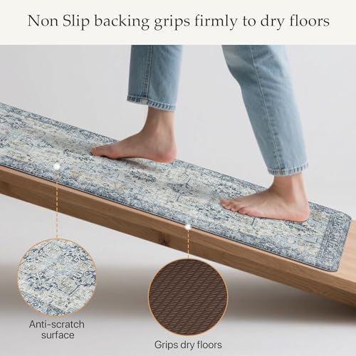 GENIMO Kitchen Mats for Floor 2PCs, Washable Anti Fatigue Mat for Cushioned, 17.3"x47"+17.3"x30", 0.4 inch, Waterproof Kitchen Rug, Non Slip Standing Mat for Home, Runner, Office, Laundry, Light Blue - Image 4