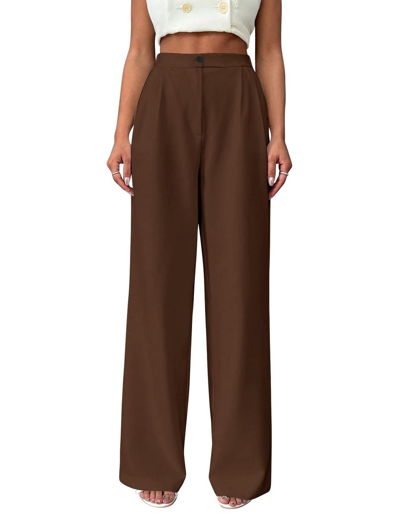 Toochki Trousers for Woman Pants Women's Formal Office Korean | Brown Track Pant | Straight | Cotton Spandex Stretchable Trouser | High-Waisted Bottom Wear - Image 1