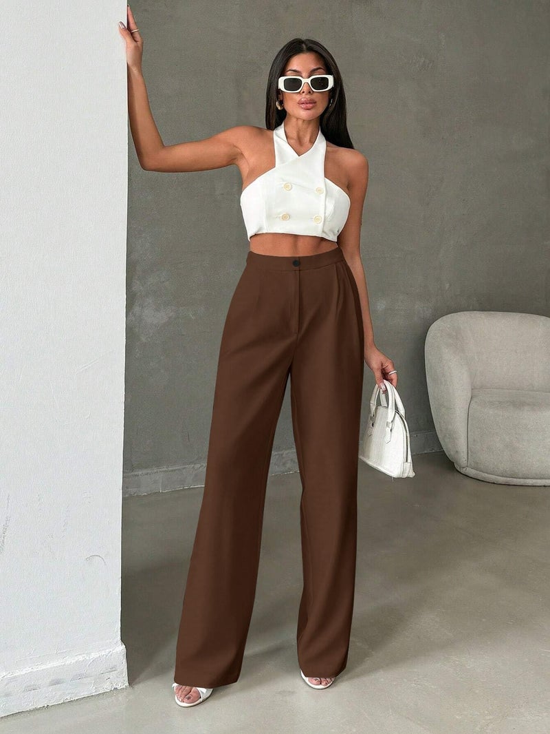 Toochki Trousers for Woman Pants Women's Formal Office Korean | Brown Track Pant | Straight | Cotton Spandex Stretchable Trouser | High-Waisted Bottom Wear - Image 3