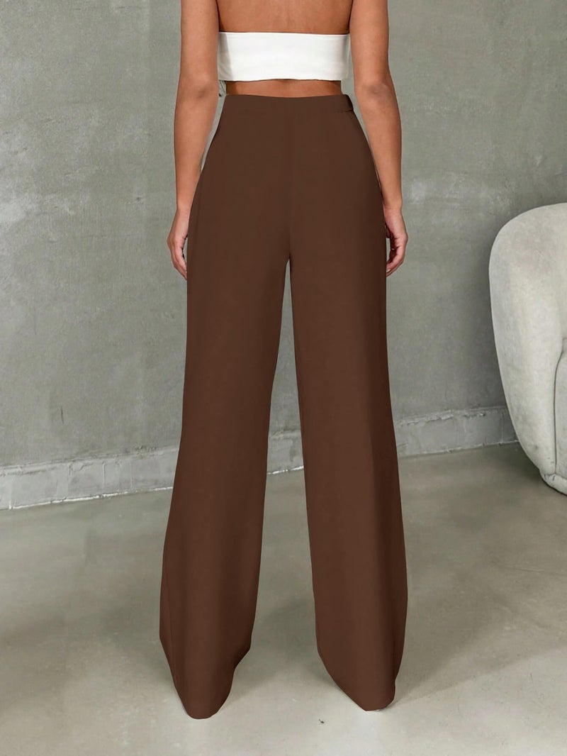 Toochki Trousers for Woman Pants Women's Formal Office Korean | Brown Track Pant | Straight | Cotton Spandex Stretchable Trouser | High-Waisted Bottom Wear - Image 5