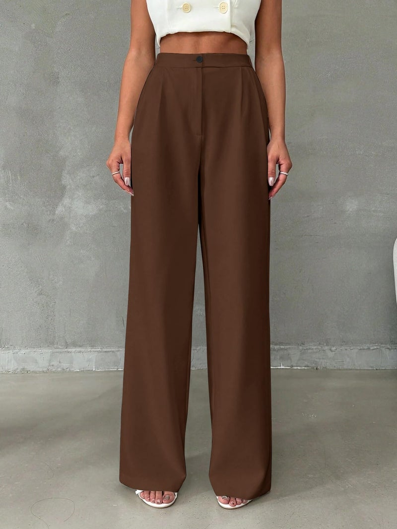 Toochki Trousers for Woman Pants Women's Formal Office Korean | Brown Track Pant | Straight | Cotton Spandex Stretchable Trouser | High-Waisted Bottom Wear - Image 2