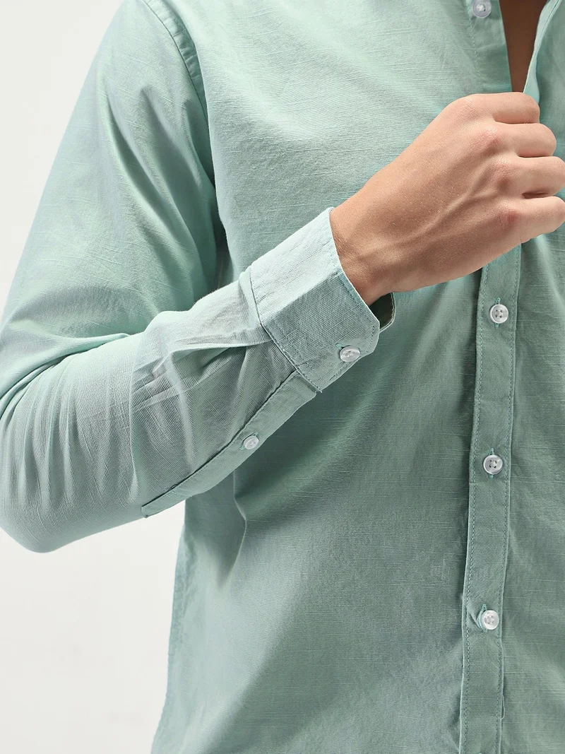 Urbano Fashion  Urbano Fashion Men's Mint Cotton Full Sleeve Regular Fit Casual Solid Slub Shirt with Spread Collar  | Best Price UAE