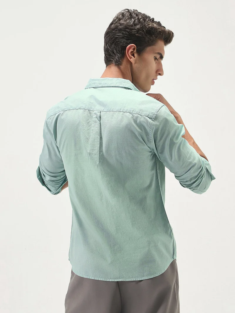 Urbano Fashion  Urbano Fashion Men's Mint Cotton Full Sleeve Regular Fit Casual Solid Slub Shirt with Spread Collar  | Best Price UAE