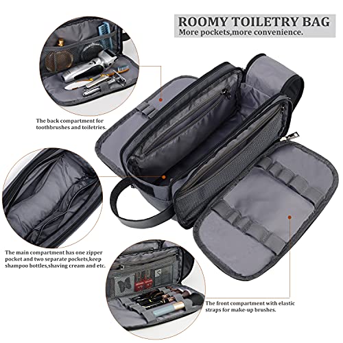 CROCOD Mens Toiletry Bag Travel Leather Toiletry Organizer Dopp Kit for Men Water-resistant Shaving Bag for Bathroom (Grey) - Image 3