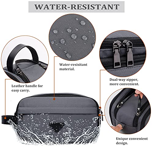 CROCOD Mens Toiletry Bag Travel Leather Toiletry Organizer Dopp Kit for Men Water-resistant Shaving Bag for Bathroom (Grey) - Image 2