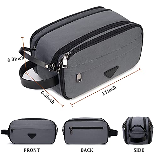 CROCOD Mens Toiletry Bag Travel Leather Toiletry Organizer Dopp Kit for Men Water-resistant Shaving Bag for Bathroom (Grey) - Image 4