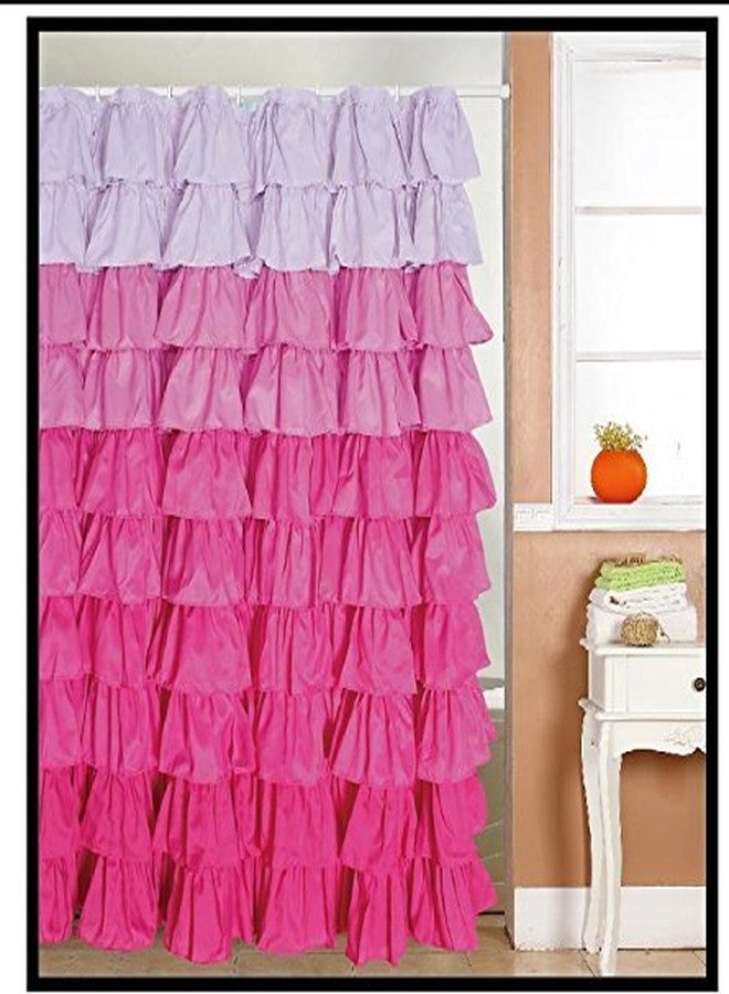 spring Home Ruffled Multi-Color Pink Fabric Shower Curtain Size 72 x 72 inch - Image 1