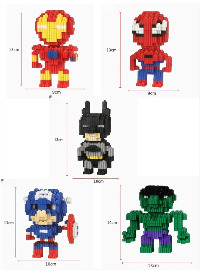 Q Version Avengers Heroes Mini Building Blocks Set, 5‑Pack Superhero Micro Bricks Model Kit, PP Plastic DIY Puzzle Toy, Collectible Decor Gift for Teens Adults 14+ - Image 3