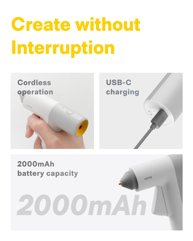 HOTO Cordless Hot Glue Gun, Minimalist Style, 30s Heating Fast, Smart Power-off, Compact Size, Intelligent Temperature Control, USB-C Rechargeable,10 Mini Sticks for Crafts, DIY Arts, Home Repairs - Image 5
