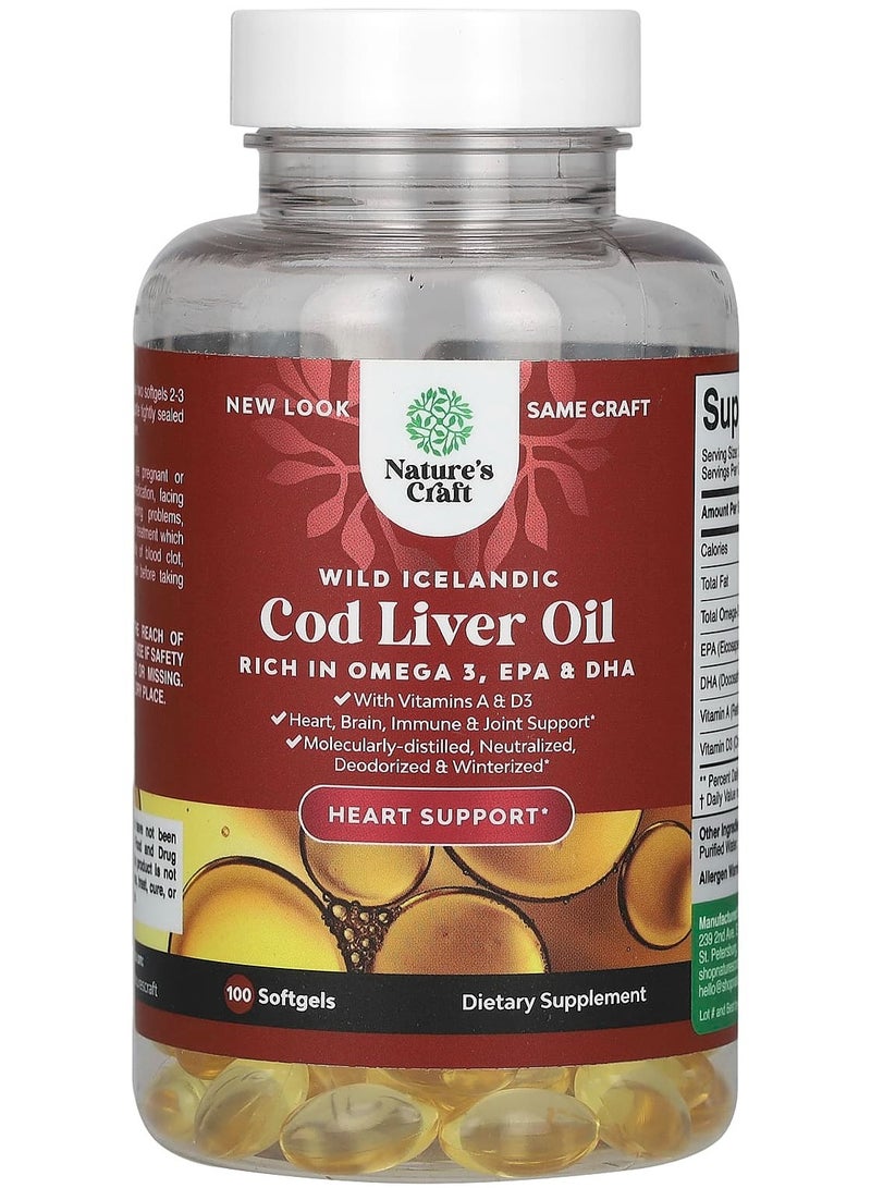 Nature's Craft زيت كبد سمك القد الأيسلندي البري، 100 كبسولة لينة