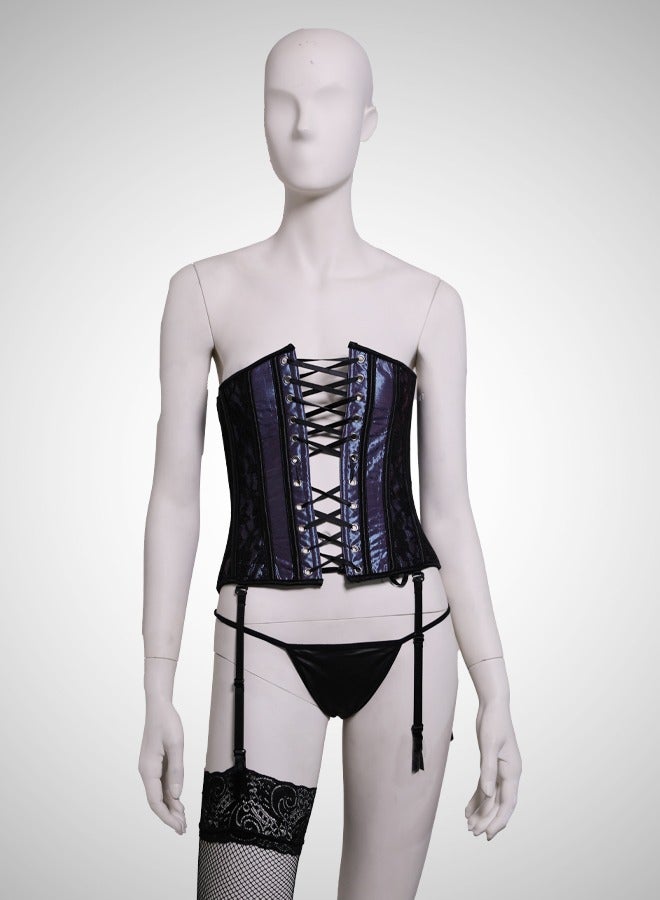 ovitio A black and blue lingerie set with lace details, consisting of three pieces - Image 1