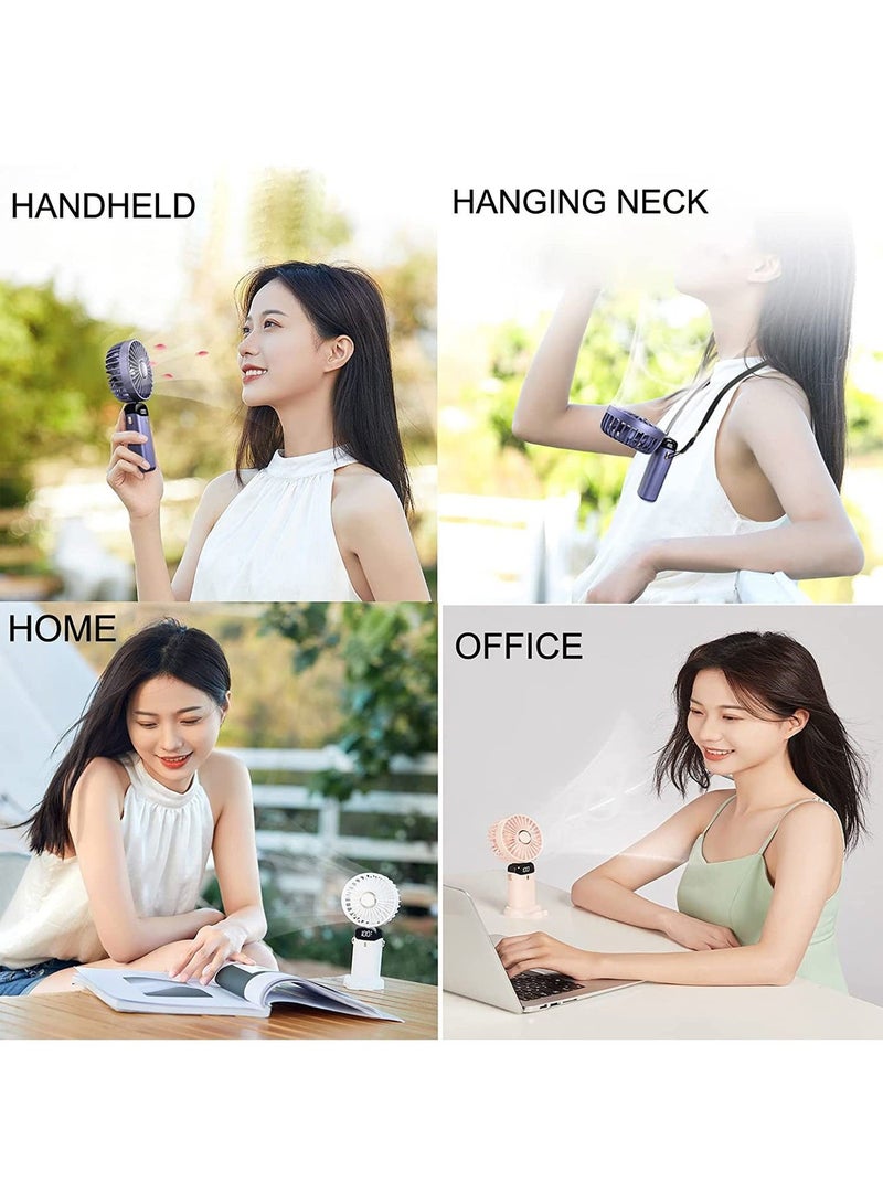 Arabest Mini Handheld Fan, Portable Personal Fan Neck Fan 90° Adjustable USB Rechargeable 3000mAh Small Desktop Fan 5 Speeds for Home Office Travel (3000mAh, Blue) - Image 2