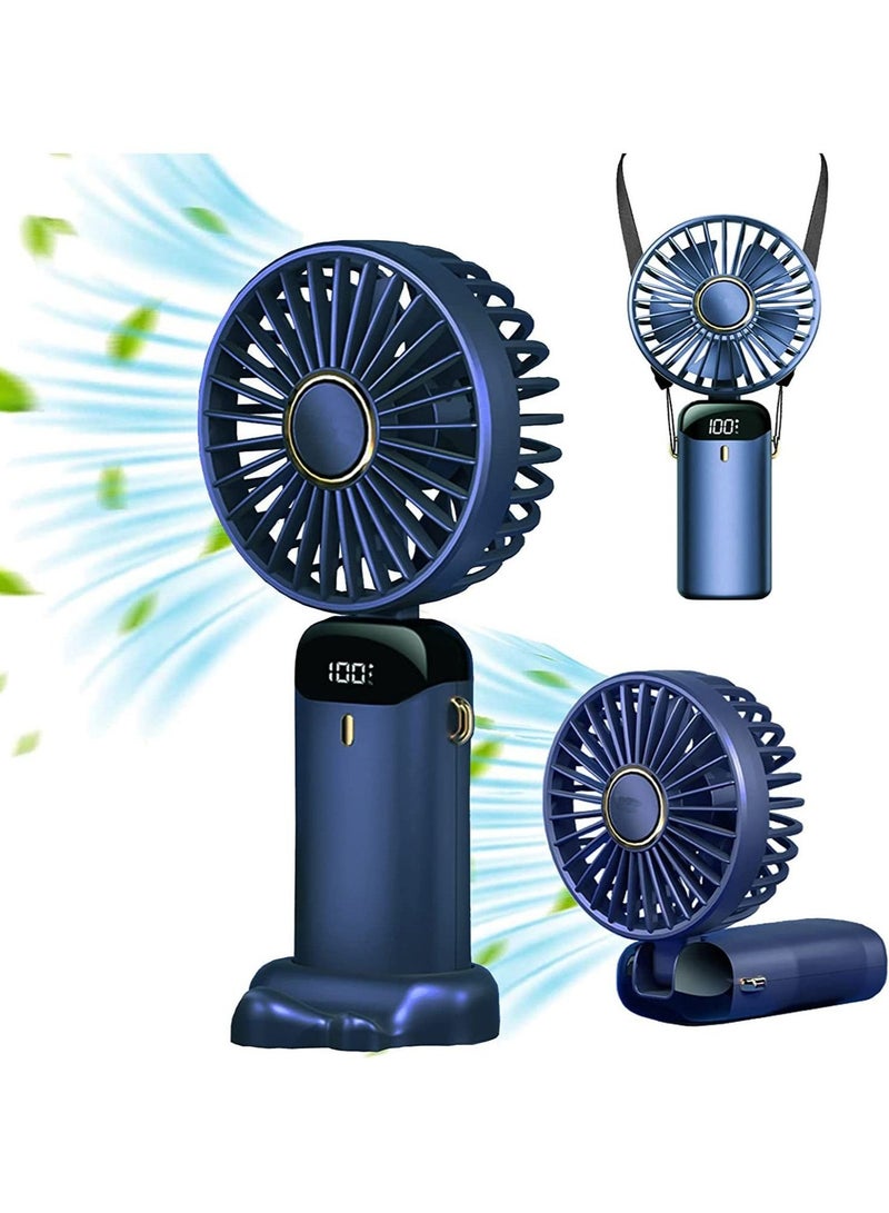 Arabest Mini Handheld Fan, Portable Personal Fan Neck Fan 90° Adjustable USB Rechargeable 3000mAh Small Desktop Fan 5 Speeds for Home Office Travel (3000mAh, Blue) - Image 1