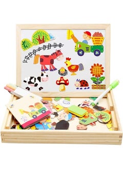 Generic Felly Montessori Toys 3 4 5 Years, Educational Games Magnetic Whiteboard Wooden Puzzle Puzzle, Magnetic Double-Sided Drawing Board for Kids Children Girl (Farm)  - Image 1