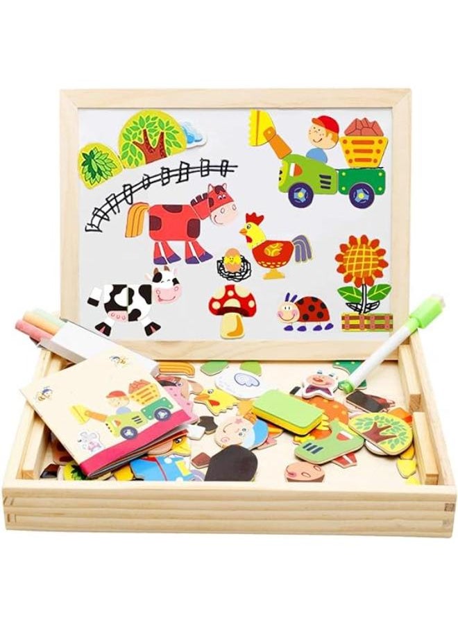 Generic Felly Montessori Toys 3 4 5 Years, Educational Games Magnetic Whiteboard Wooden Puzzle Puzzle, Magnetic Double-Sided Drawing Board for Kids Children Girl (Farm)  - Image 1